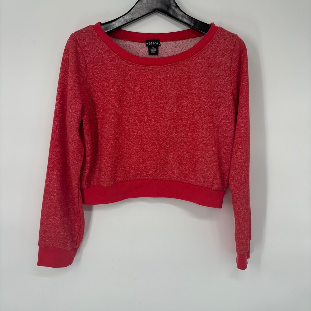 Wet Seal Red Heathered Cropped Long Sleeve Sweatshirt XL Scoop Neck Pullover